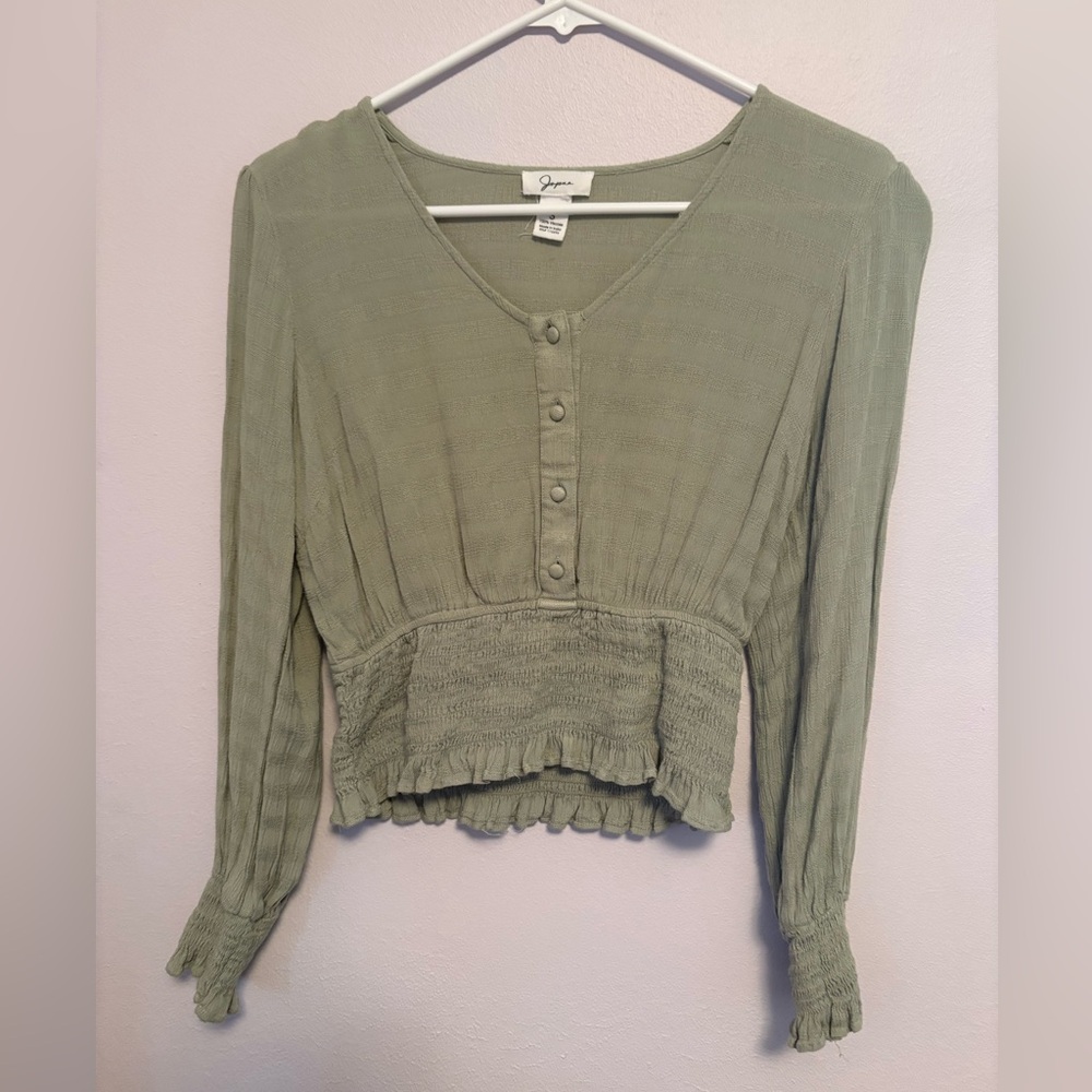 Green Long Sleeve Button-Up Top